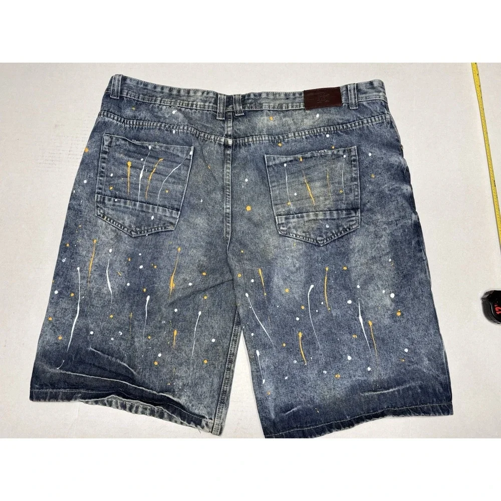 Vintage Brooklyn Express Shorts Mens 46 Blue Denim Y2k Loose Baggy Hip Hop Skate